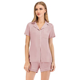 Model Contrast Piping Top and Shorts Loungewear 2pcs Set Sai Feel